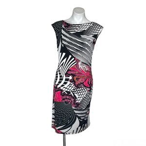 SCAPA Lauren Perre Bodycon Dress Fitted Stretch Ruched Floral Size Large